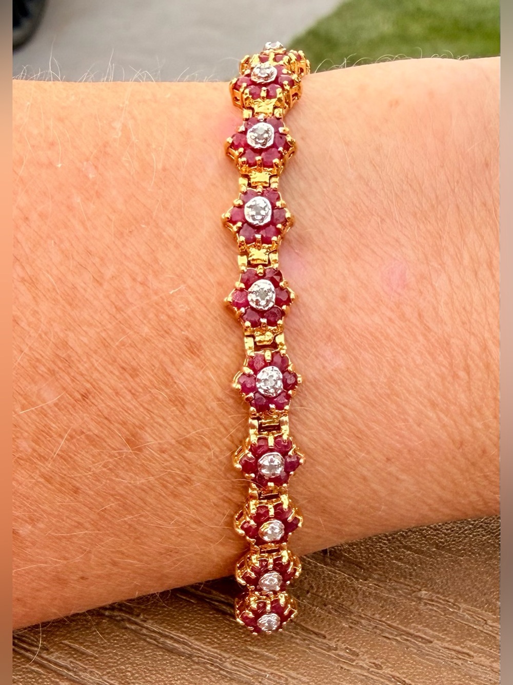 9 CTW AA Ruby & Diamond Bracelet 18K Gold Plated 7 Inch